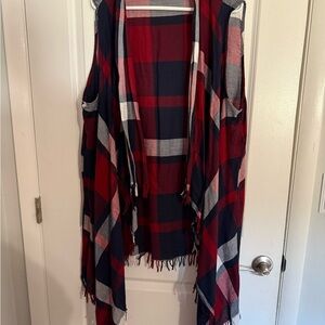 Plaid Fringe Vest in Red and Blue